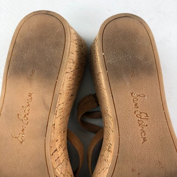 Sam Edelman Women's Size 8 Reana Brown Leather Open Toe Slip On Wedge Sandals - Picture 11 of 13
